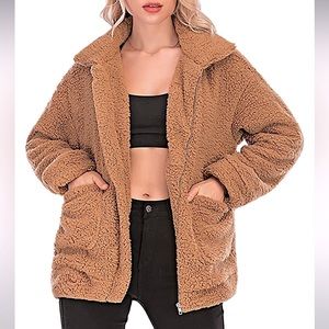 Women’s Faux Fur Teddy Jacket in Camel Size M
